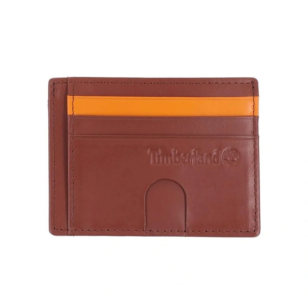 Timberland Mens Slim Leather Pocket Credit Holder Wallet, Brown Cloudy Card Case